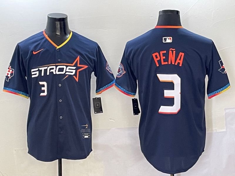 Men Houston Astros #3 Pena Dark Blue Fourth generation Joint Name Nike 2025 MLB Jersey style 4->houston astros->MLB Jersey